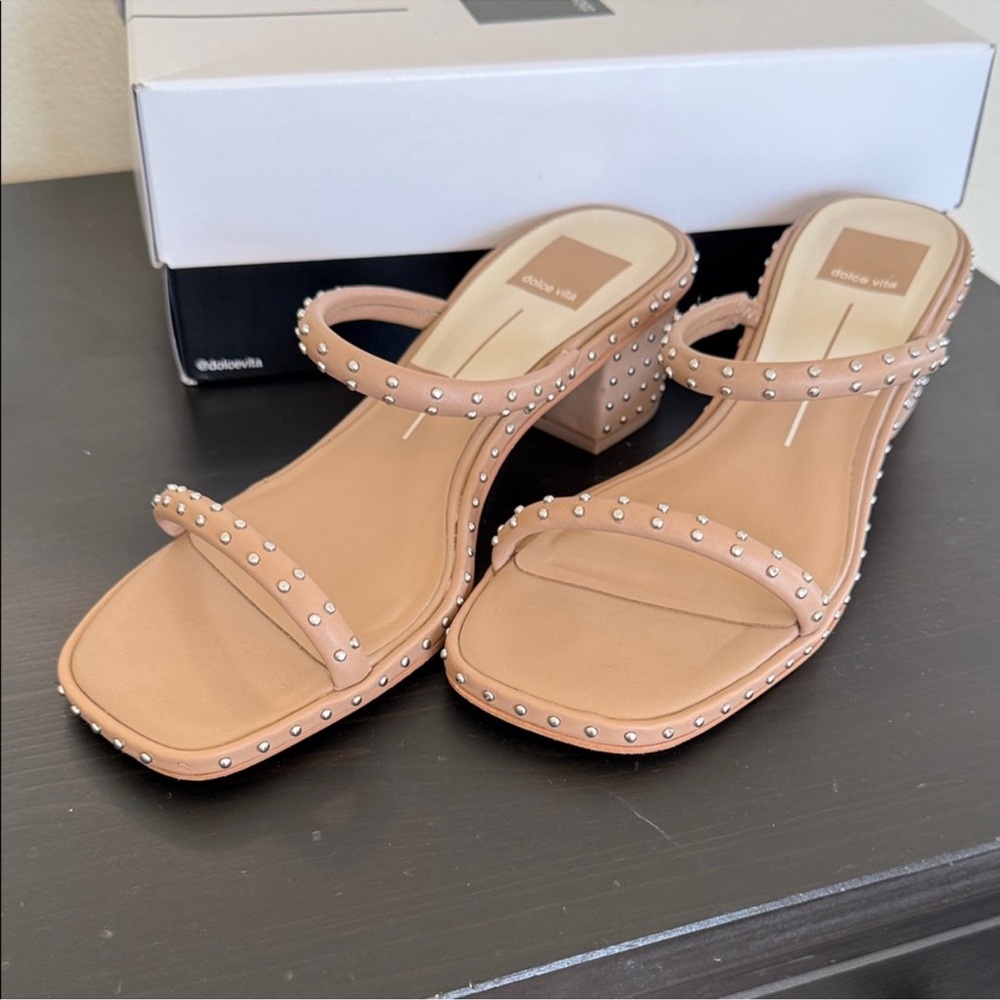 Dolce Vita Nude/Tan Studded Block Heel Sandals